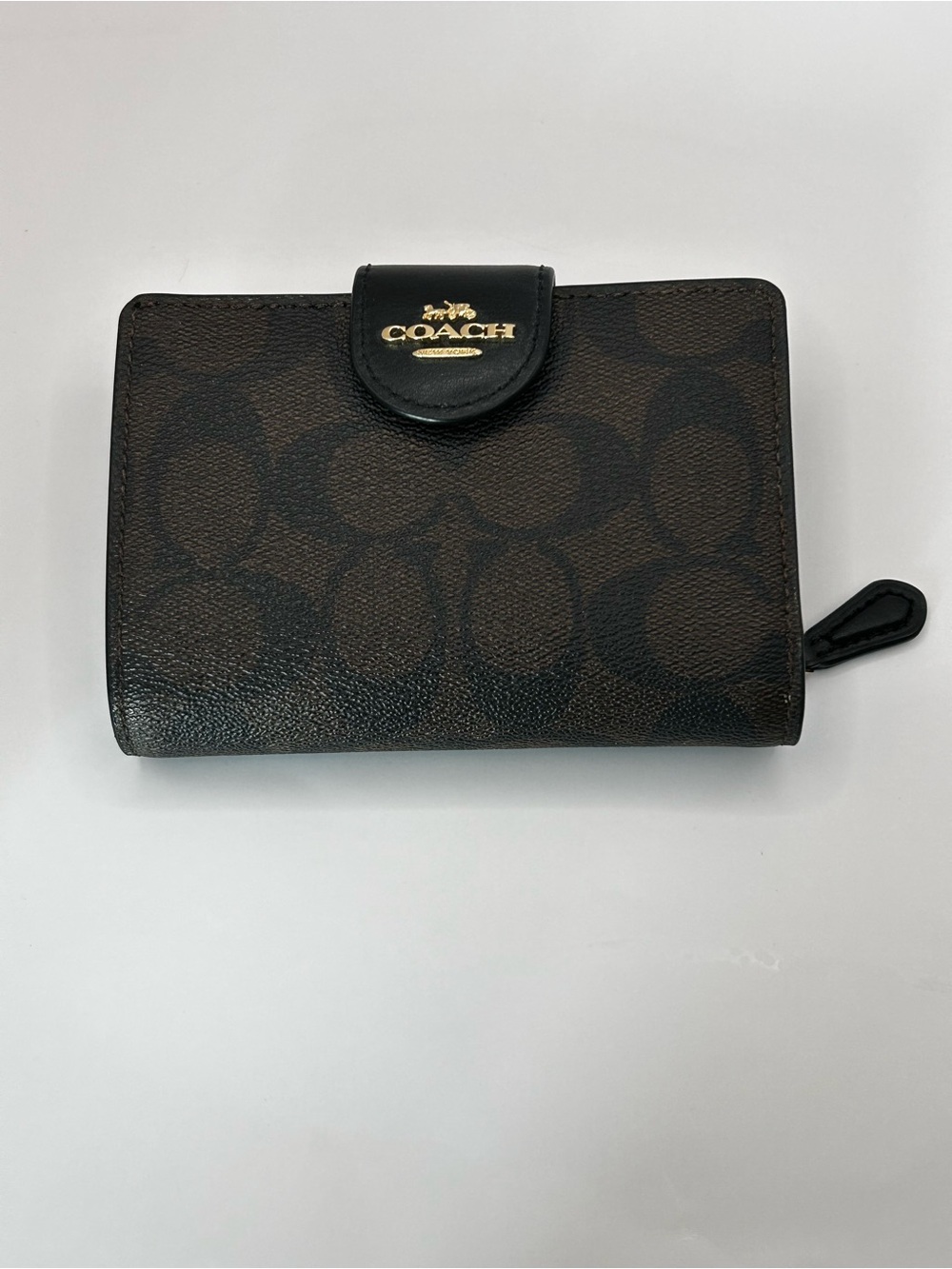 Coach Dark Brown Signature Medium Corner Zip wallet
